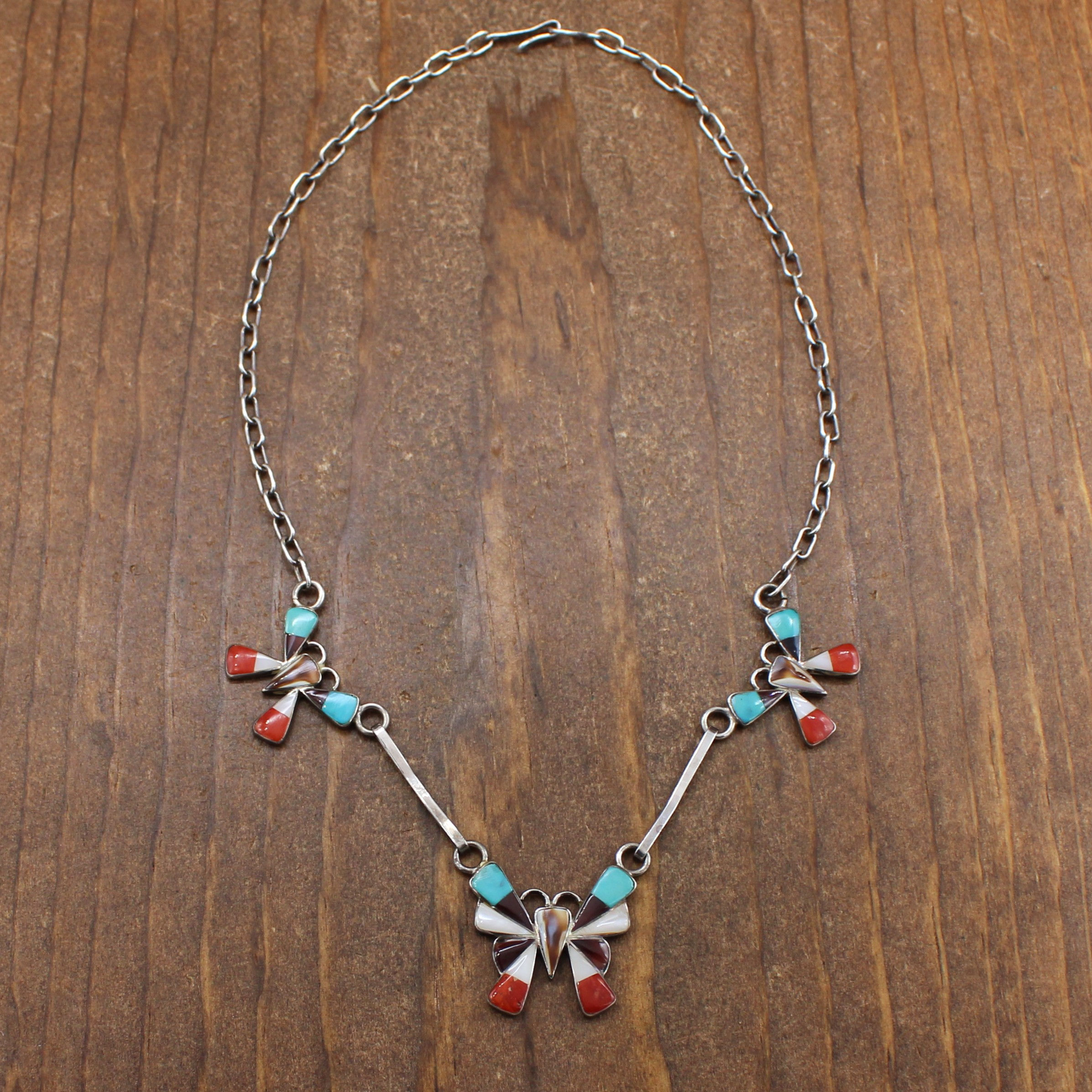 Reo & Sara Lasiloo Sterling Silver Multi-Stone Inlay Butterfly Pendant Necklace