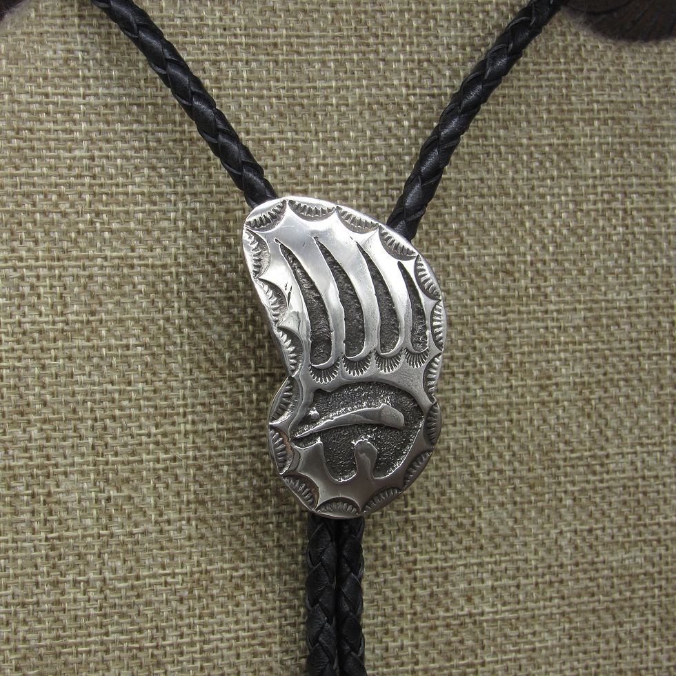 Thumbnail: *Navajo Sterling Silver Etched Bear Paw Bolo Tie By Kenneth Jones