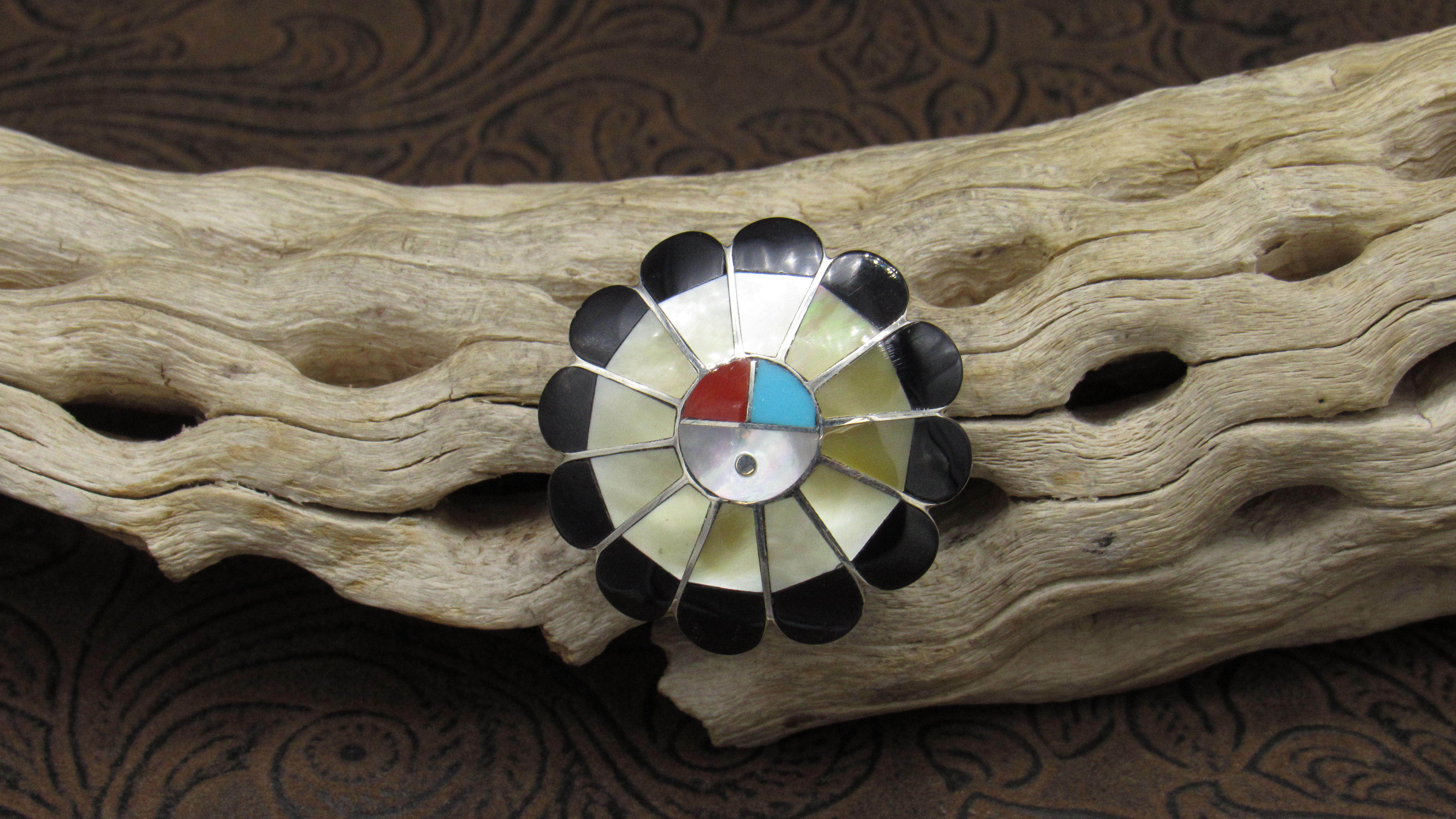 Sunface Inlay Sterling Silver Pendant/Pin Zuni