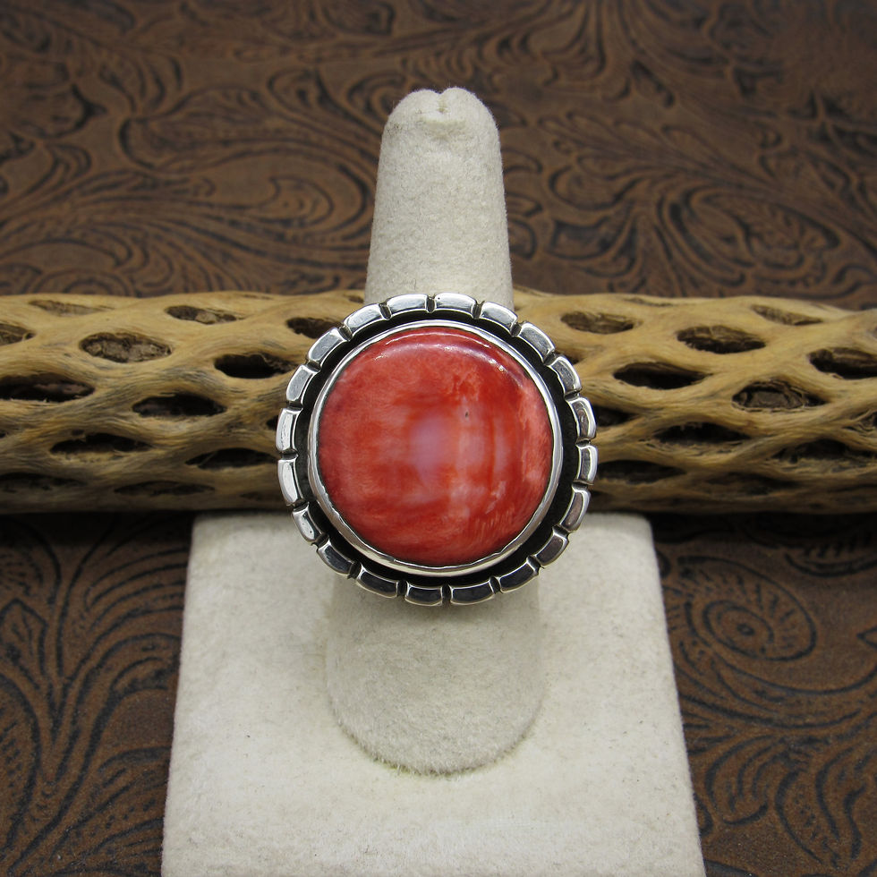 Southwestern Sterling Silver and Round Spiny Oyster Ring Size 8