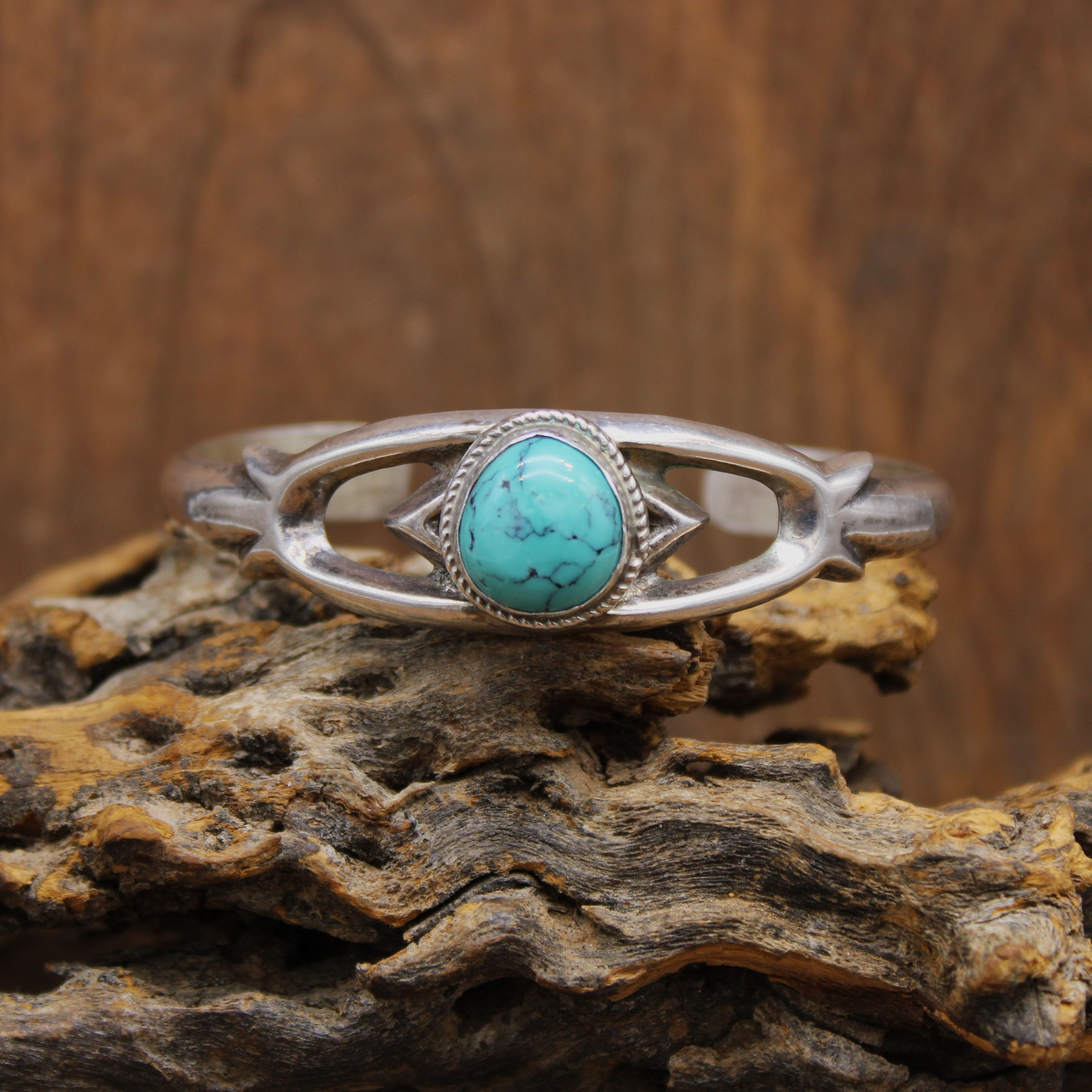 *Sterling Silver Sandcast Cuff Bracelet with Turquoise