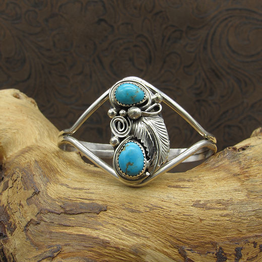 Navajo Mike Thomas Jr Signed Two Stone Turquoise Sterling Silver