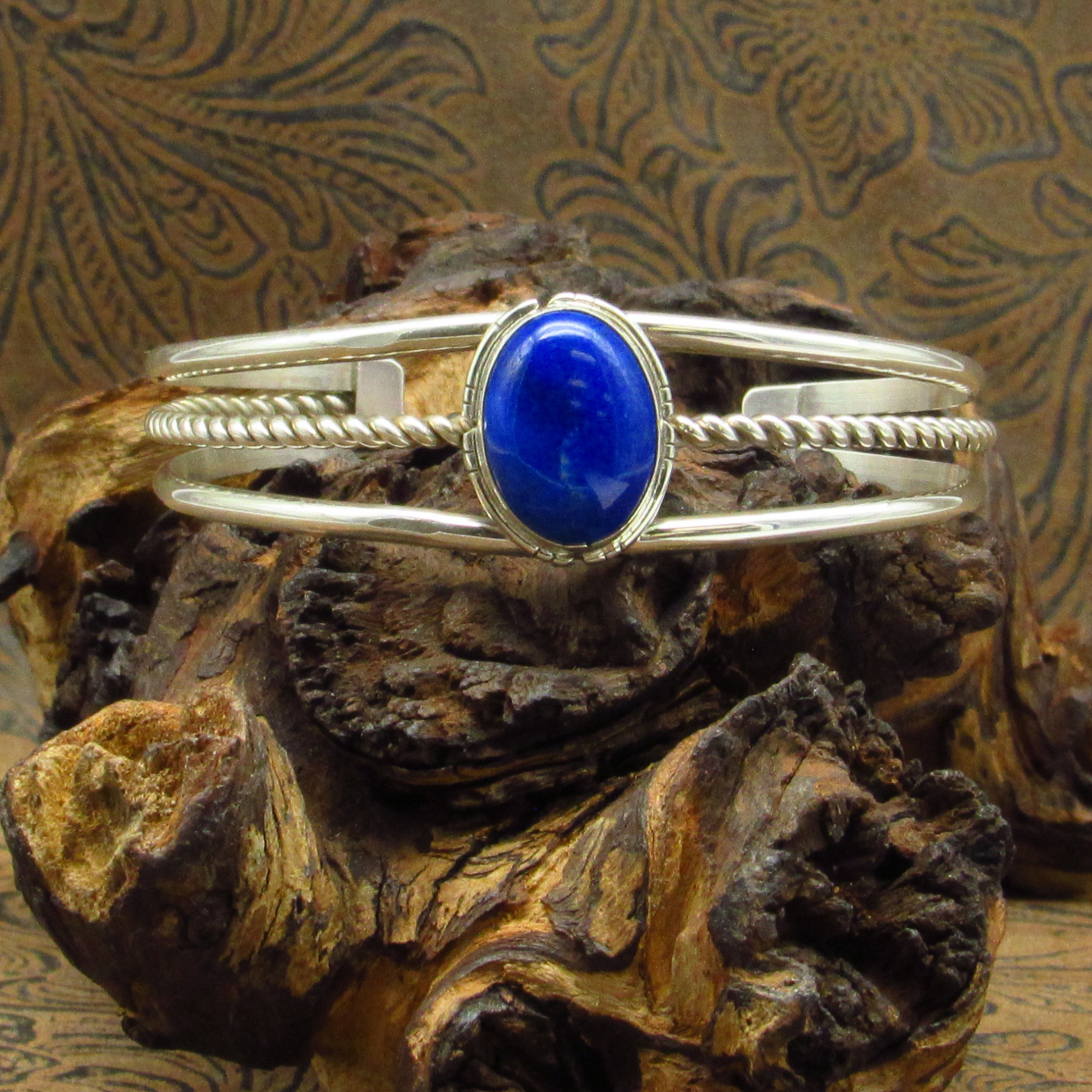 Large Oval Lapis Sterling Silver Cuff Bracelet