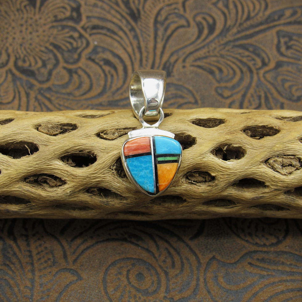 Sterling Silver Multi-Stone Triangle Inlay Pendant