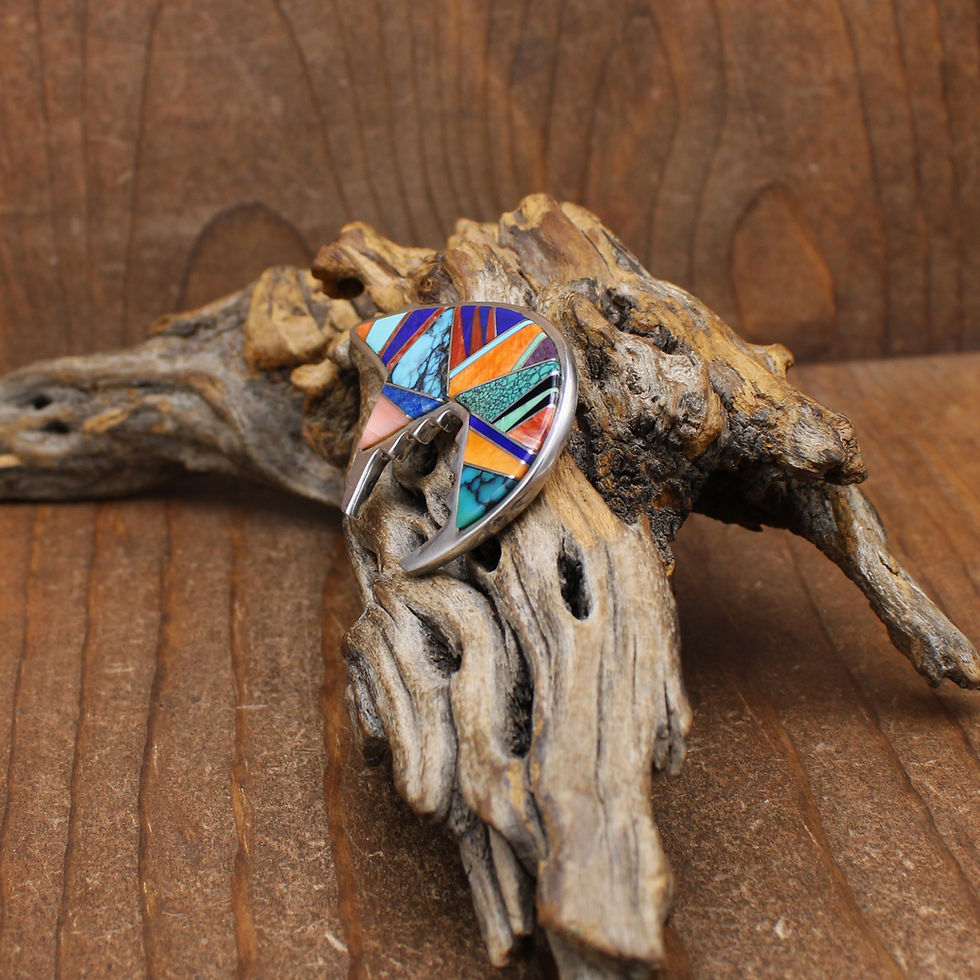 Thumbnail: *Sterling Silver Multi-Stone Inlay Bear Pin/Pendant by Calvin Begay