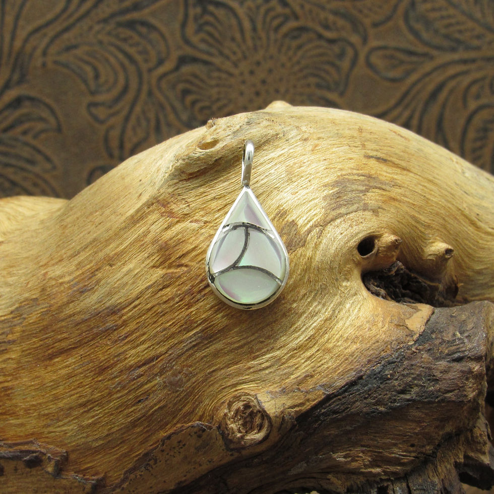 Sterling Silver Mother of Pearl Fish Scale Inlay Teardrop Pendant