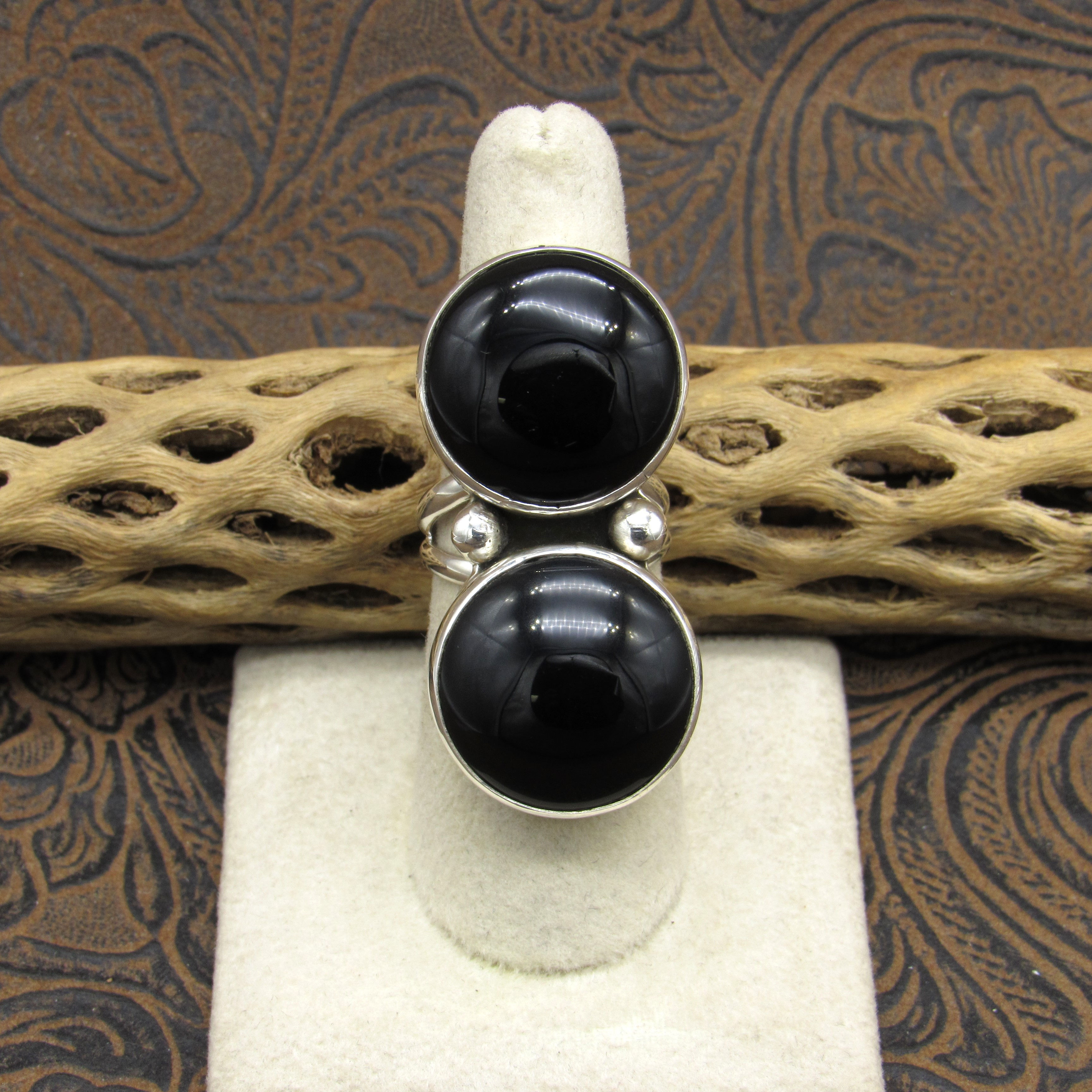 Double Black Onyx Sterling Silver Ring by Jose Campos Size 7.25