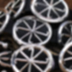 Thumbnail: Unique Custom Leather Sand Cast Sterling Silver Wheel Design Concho Belt