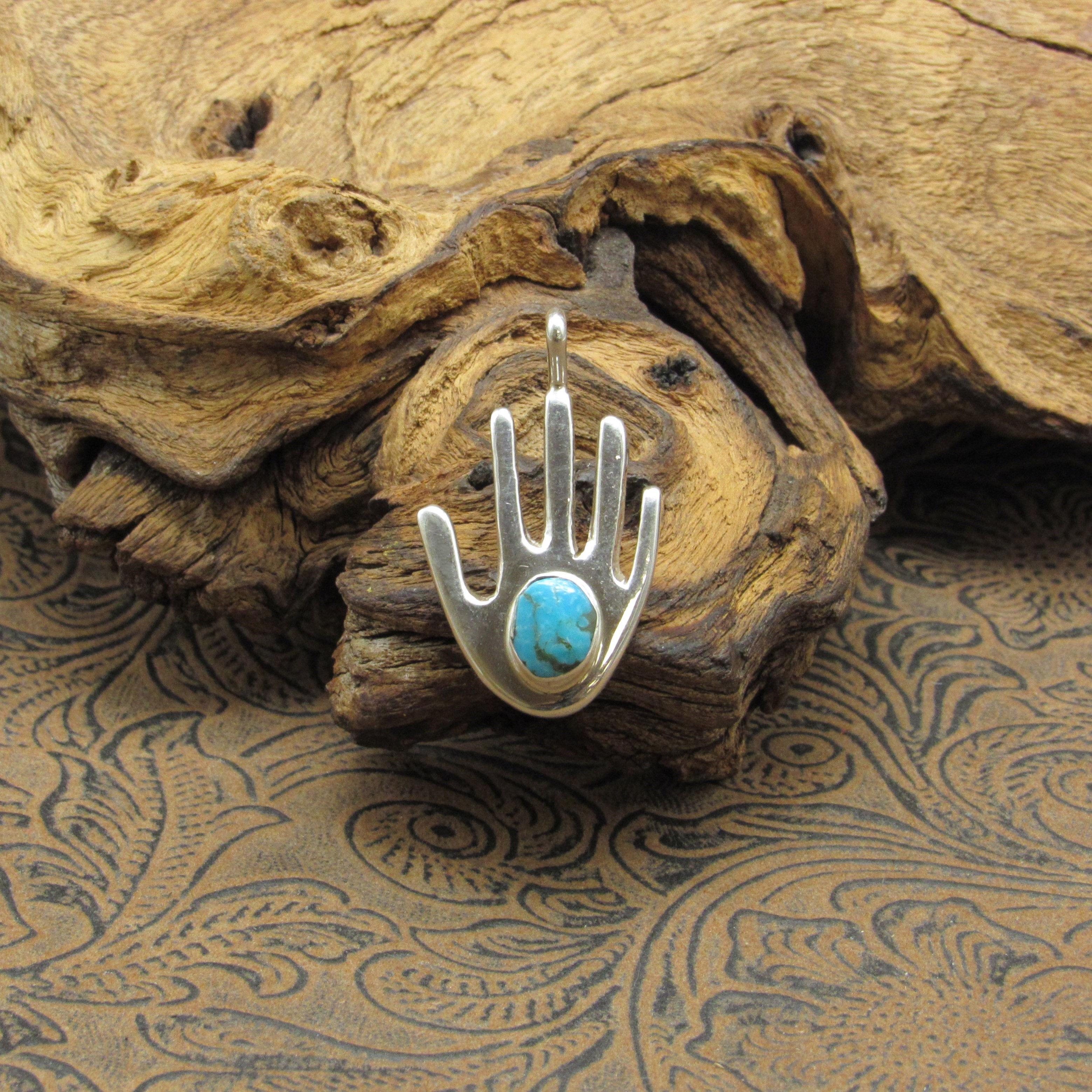 Hand Symbol Turquoise Pendant