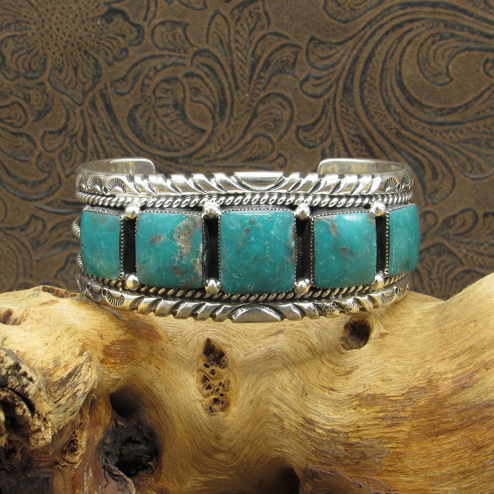 Navajo Large Sterling Silver Turquoise Cuff By Running Bear Trading
