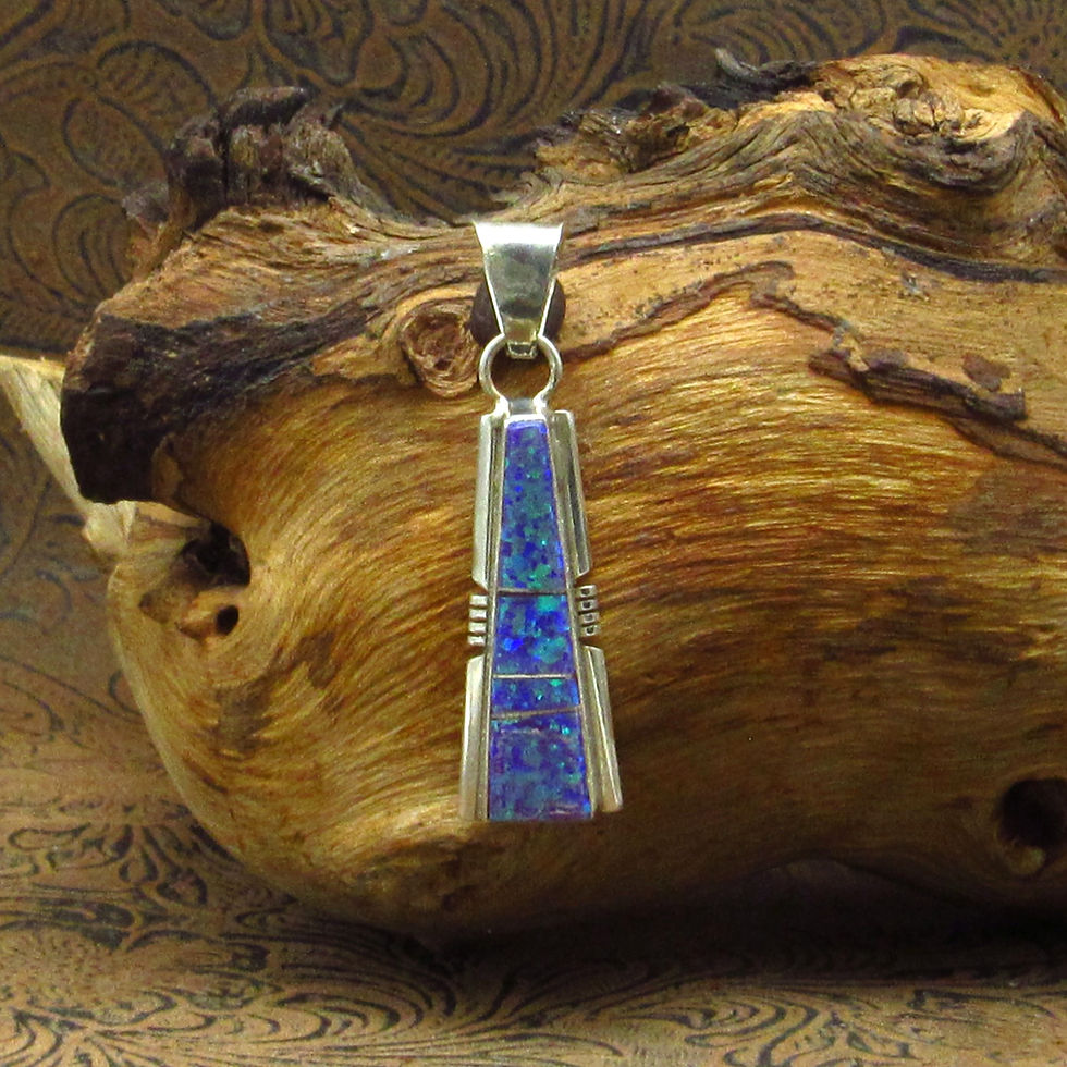 Blue Lab Created Opal Four Section Navajo Inlay Sterling Silver Pendant