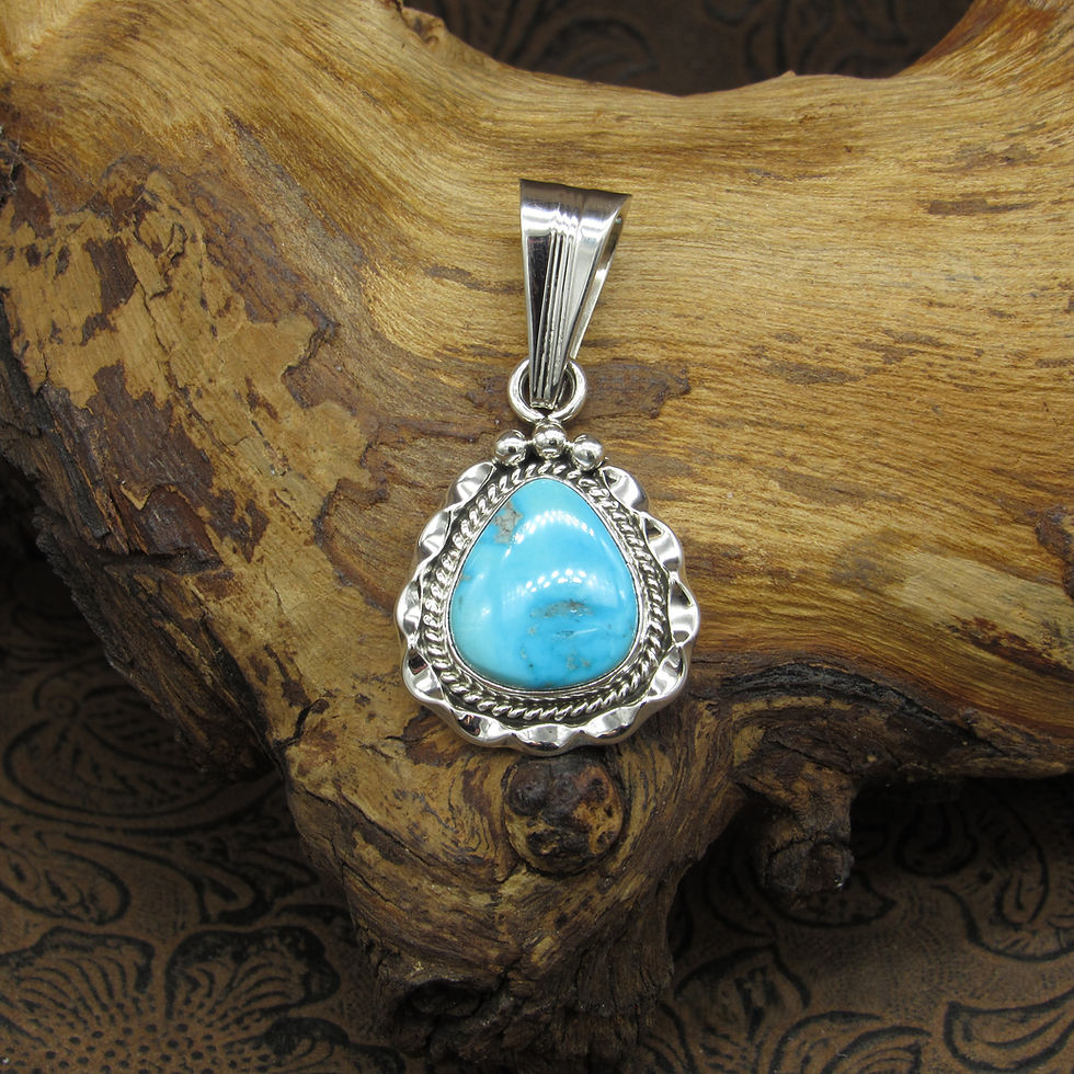 Turquoise Teardrop Sterling Silver Navajo Pendant By Sally Yazzie