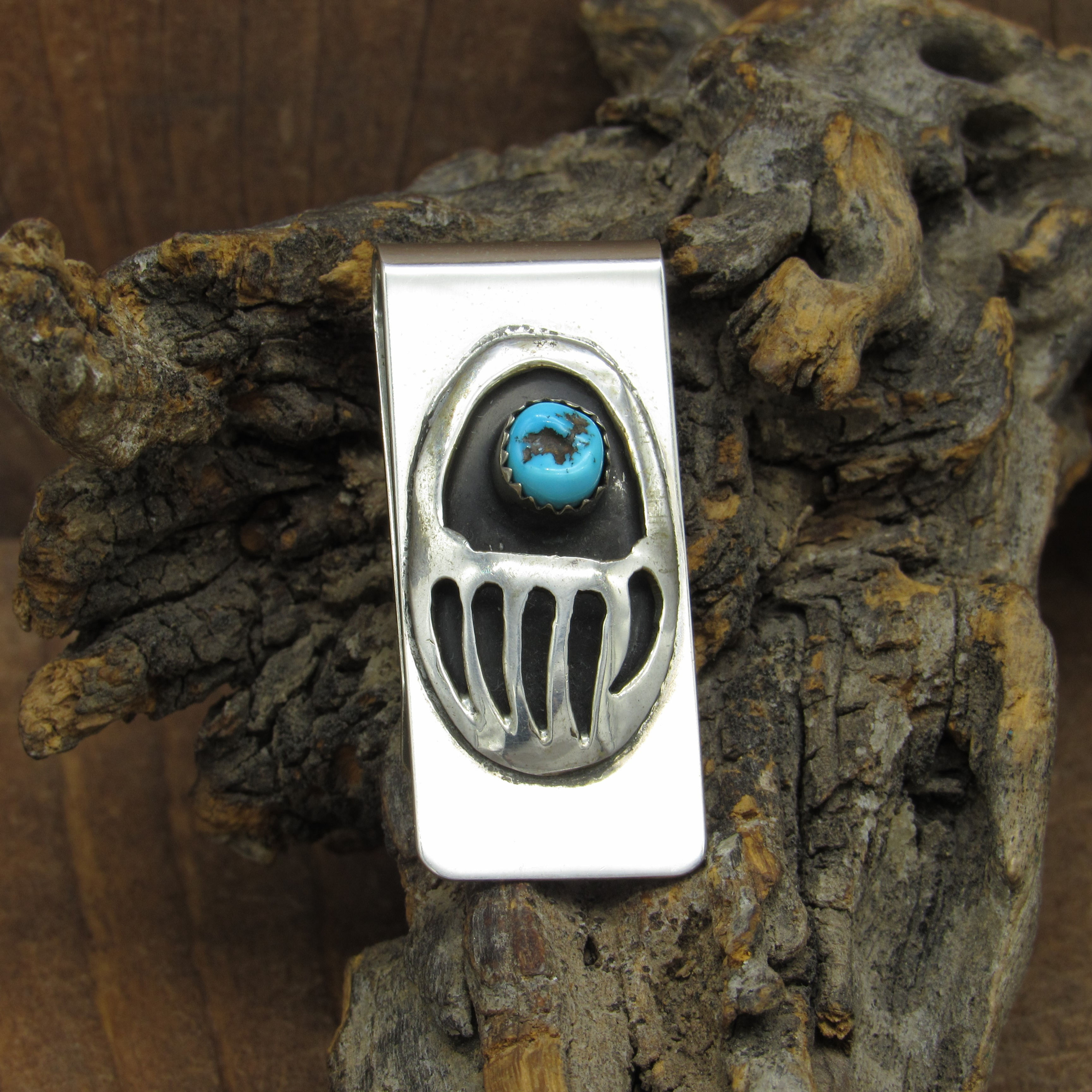 Vintage Turquoise Bear Paw Overlay Money Clip