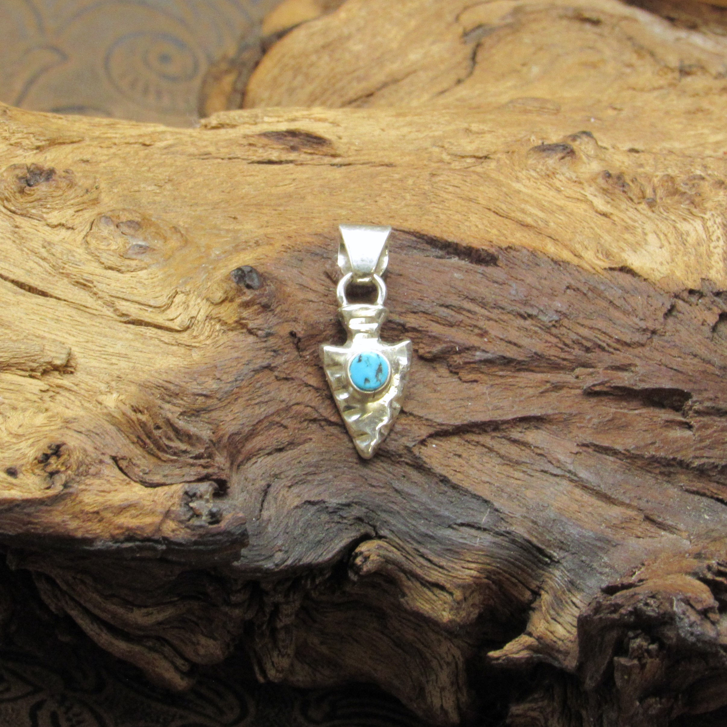 Small Sterling Silver Arrowhead Pendant with Turquoise Stone