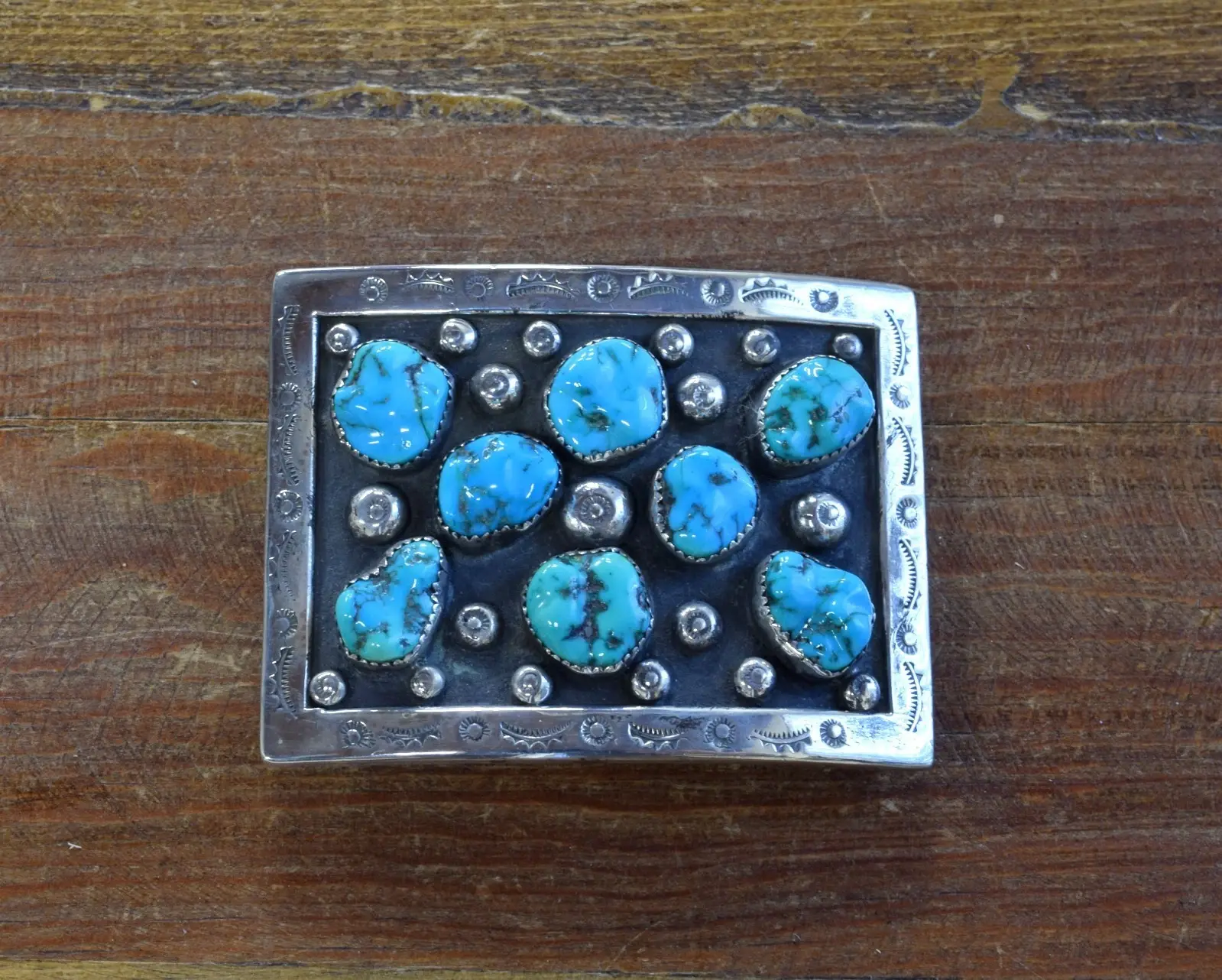 *Vintage Sterling Silver Multi-Stone Turquoise Belt Buckle