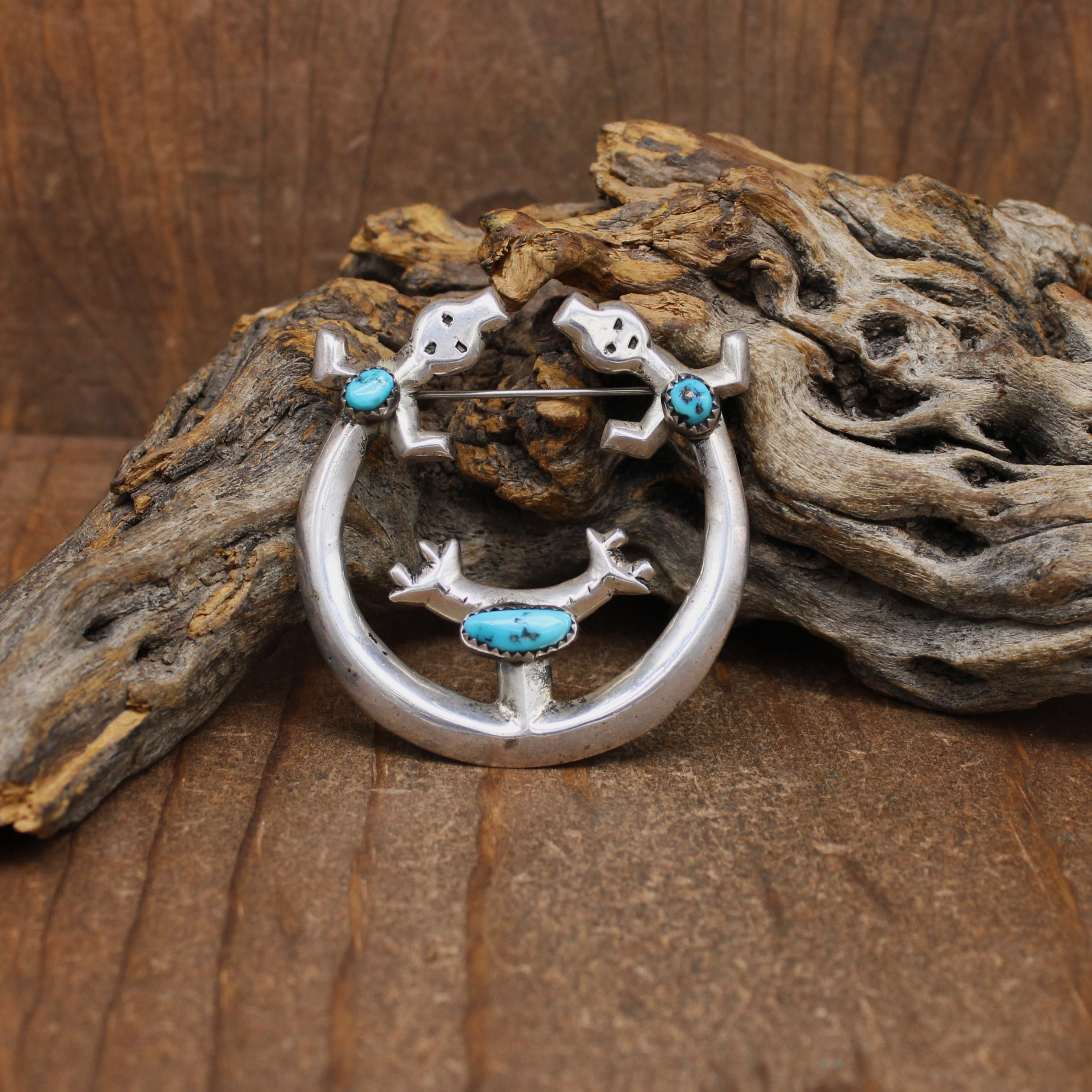 Cast Sterling Silver Turquoise Double Yei Pin