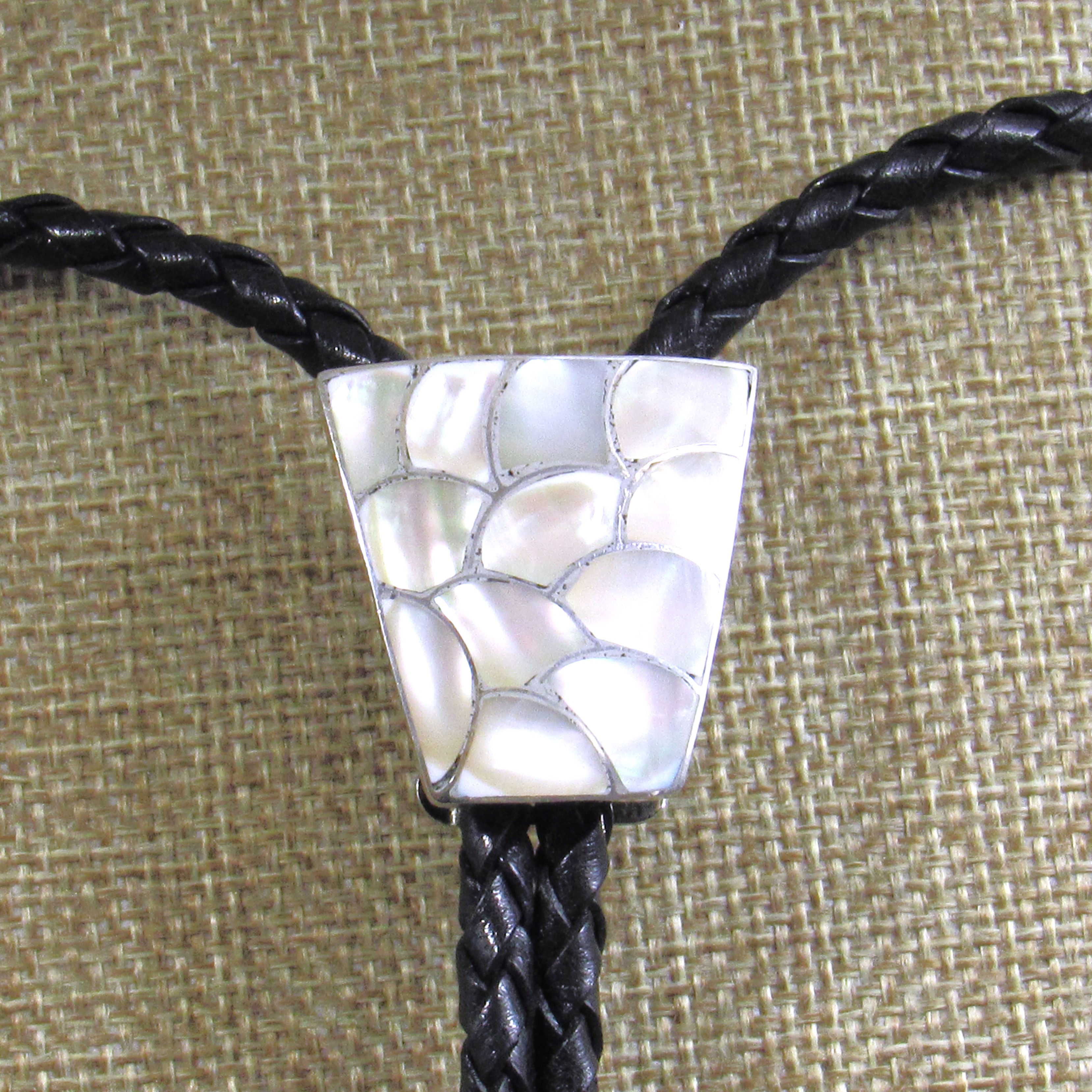 *Sterling Silver and Mother-of-Pearl Fish Scale Inlay Bolo Tie