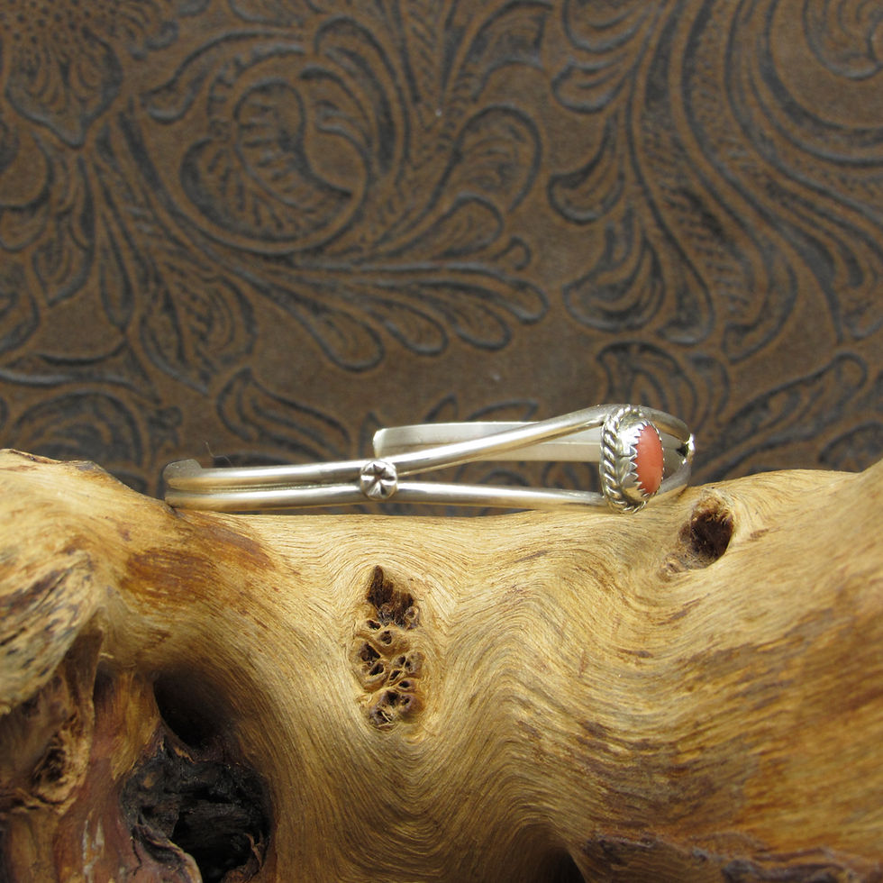 Thumbnail: *Lightweight Sterling Silver Pink Coral Cuff Bracelet