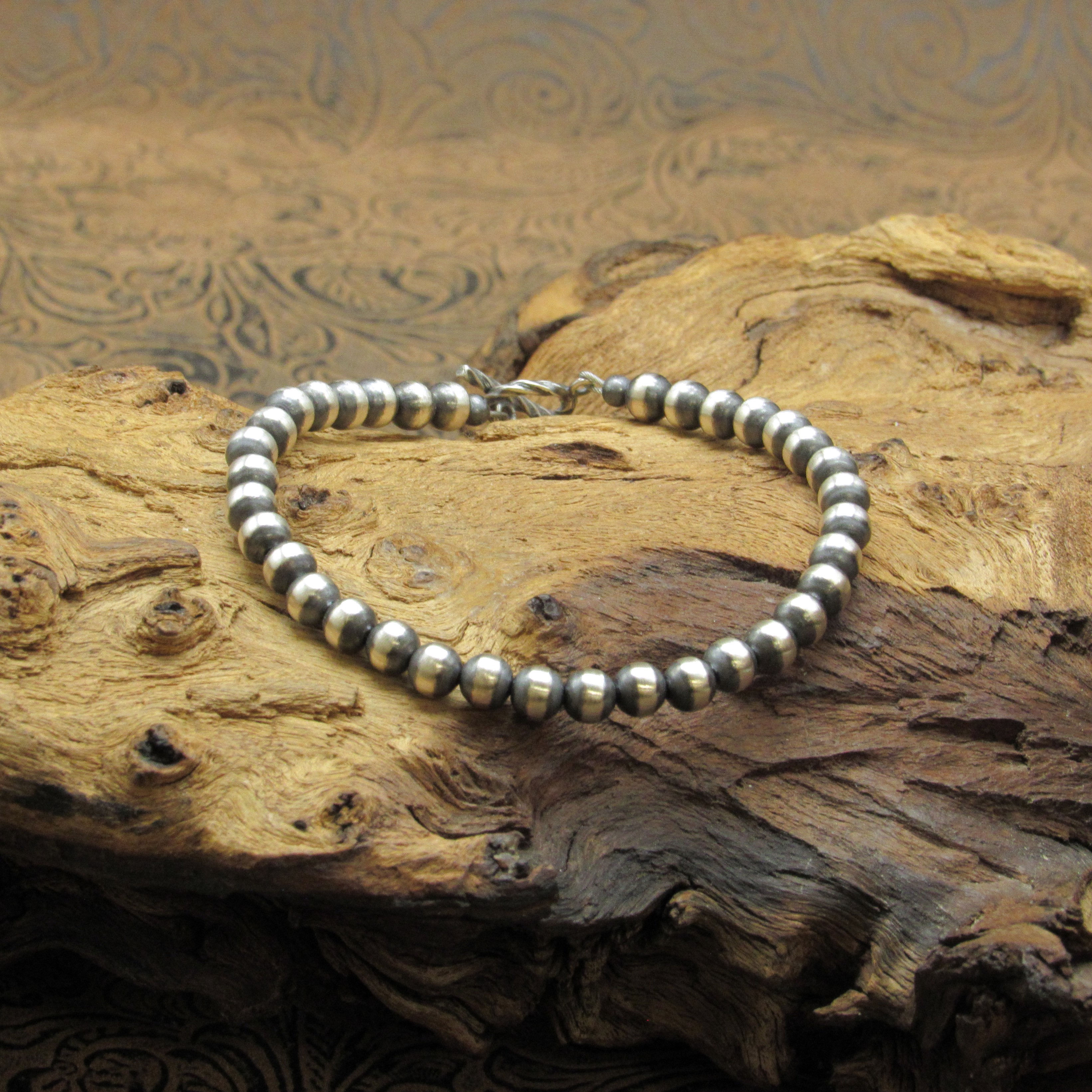 Rustic Oxidized Sterling Silver Beaded Bracelet