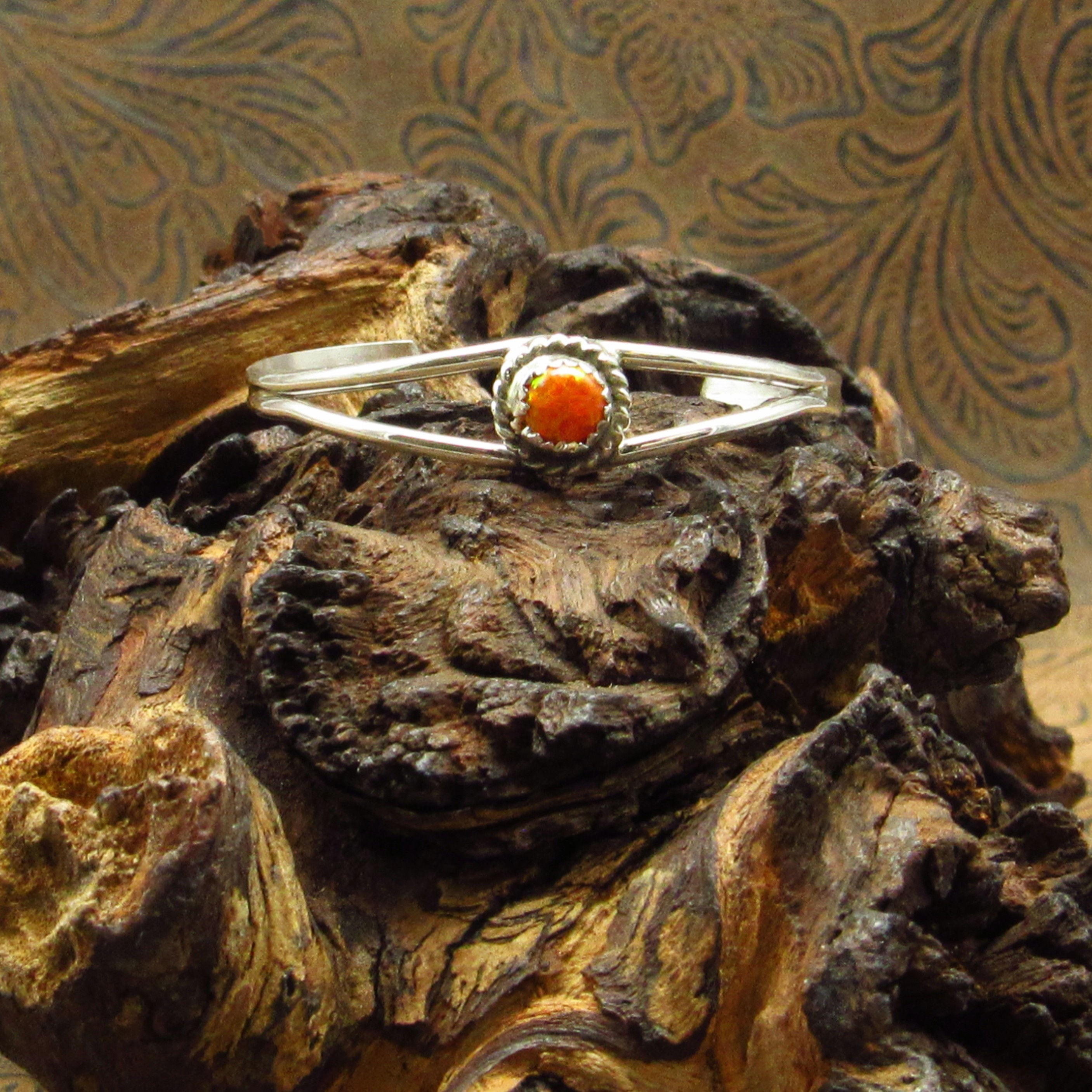 Orange Lab Created Opal Sterling Silver Baby Cuff Bracelet