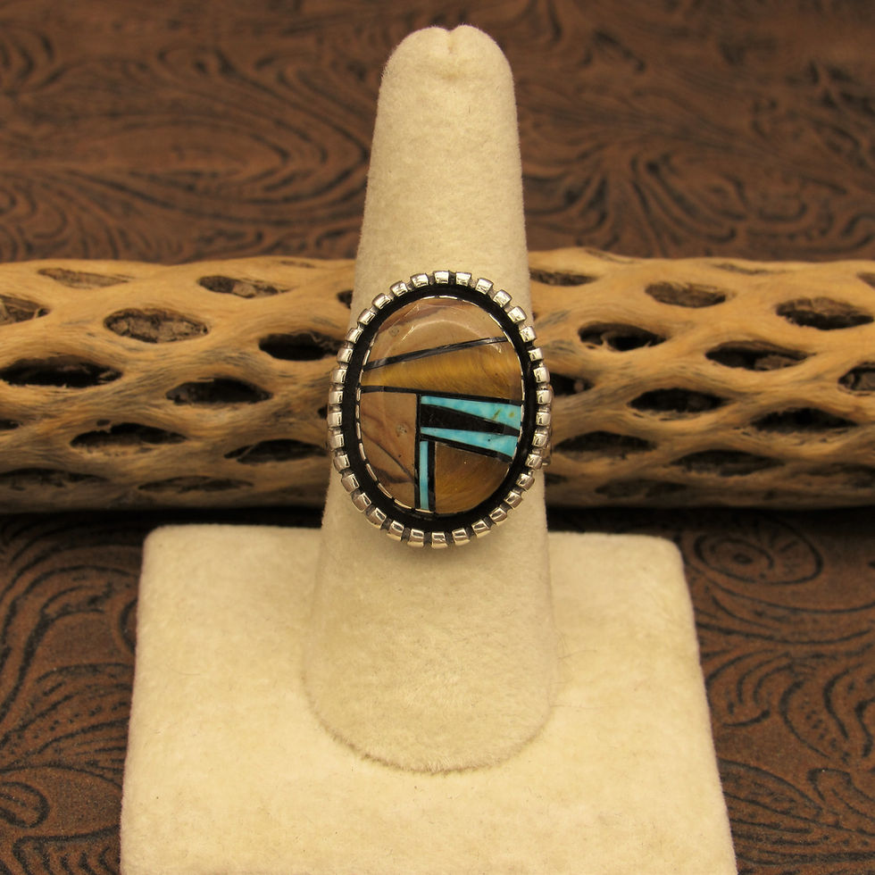 Sterling Silver Jasper and Tigereye Inlaid Ring Size 8