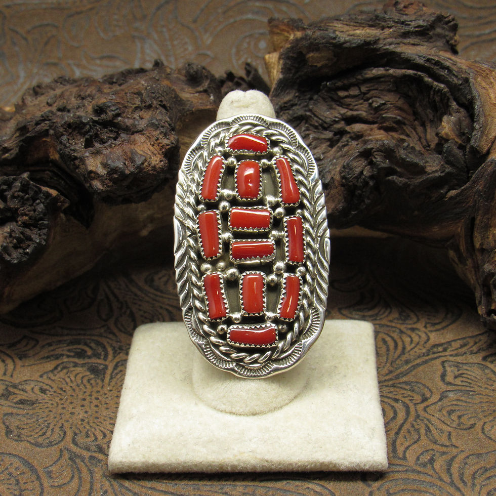 Large Sterling Silver Coral Cluster Adjustable Ring