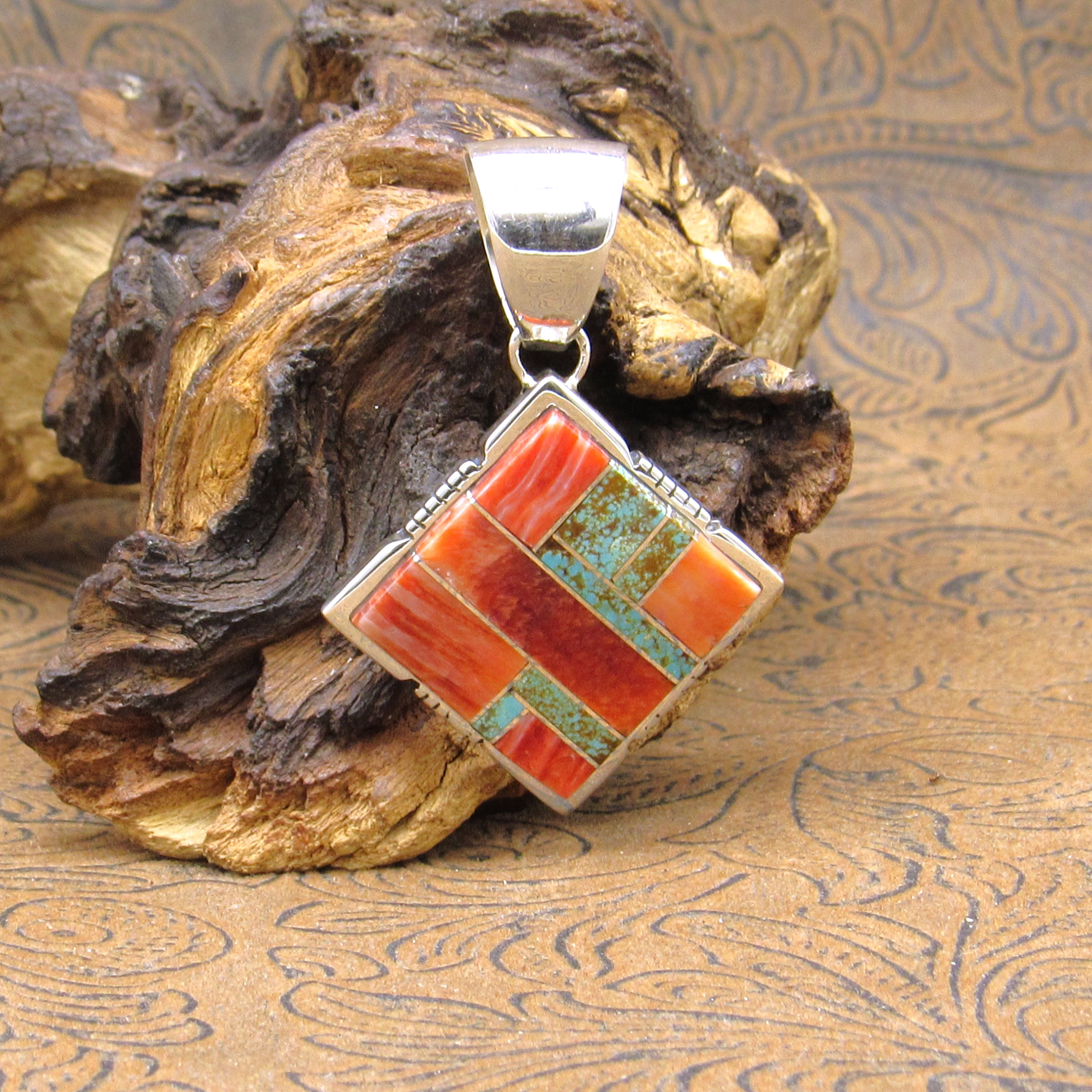 Remarkable Sterling Silver Multi Stone Square Pendant With Cut Edge Design