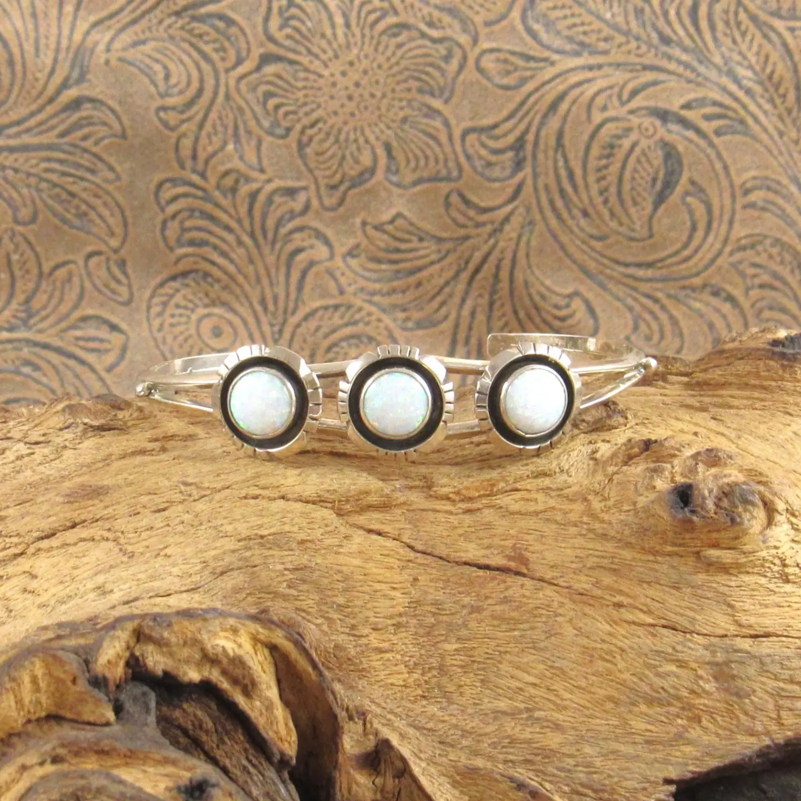 *Southwestern 3 Lab-Created Opal Stone Cuff Bracelet