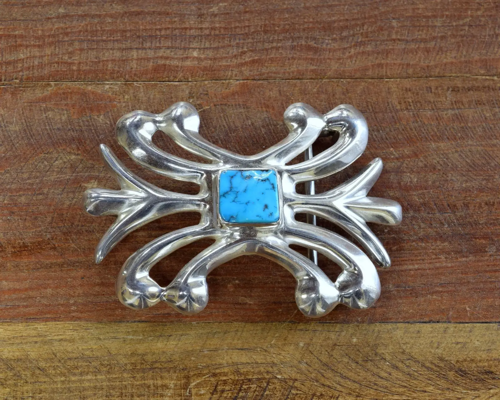 *Southwest Sandcast Sterling Silver and Turquoise Belt Buckle