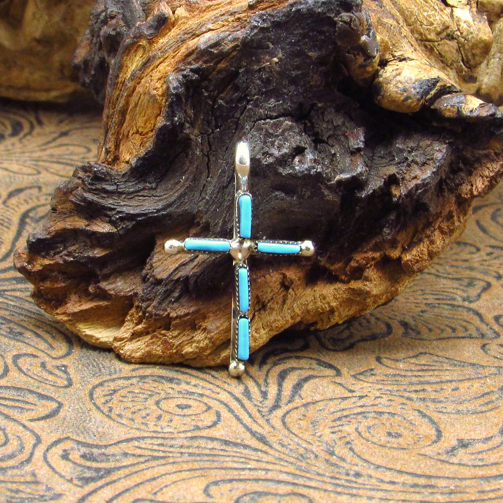 Small Delicate Sterling Silver Block Turquoise Cross Pendant