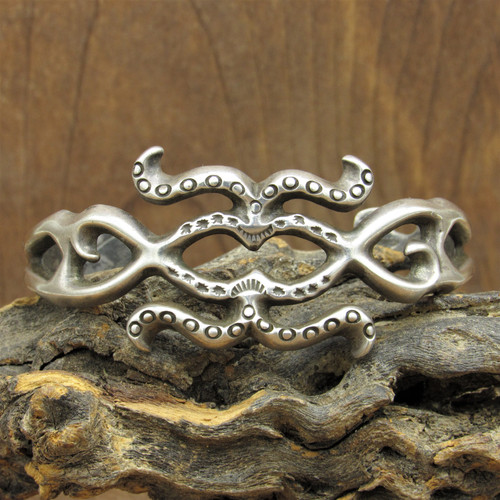 Vintage Sterling Silver Sand Cast Bracelet by F L Begay Mac's Indian