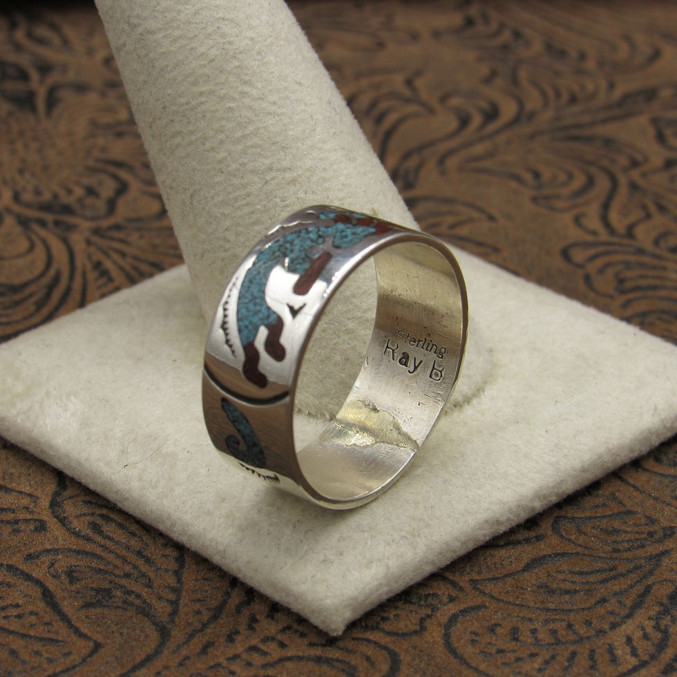 Thumbnail: *Sterling Silver Chip Inlay Kokopelli Ring Size 12.25