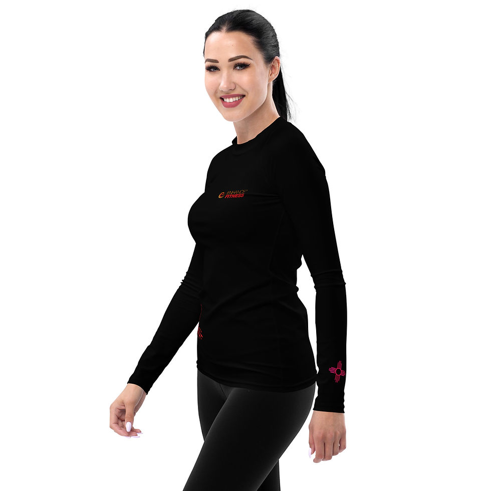 Thumbnail: ENHANCE FITNESS Red Distressed ZIA black Women's Rash Guard