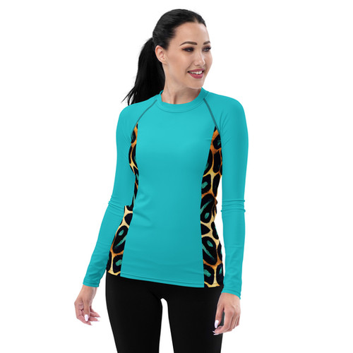 Turquoise Rash Guard Animal Large Print Turquoise Women's Rash Guard | SIMPLE ZIA