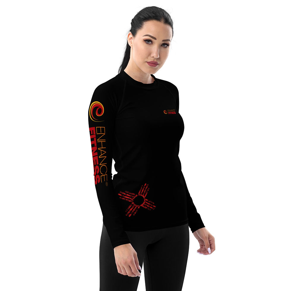 Thumbnail: ENHANCE FITNESS RED DISTRESSED ZIA black Women's Rash Guard copy
