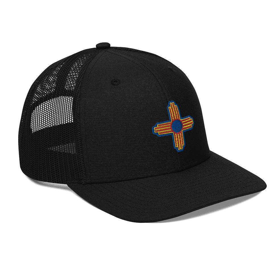 Thumbnail: Red Zia with Yellow and Turquoise BG Trucker Cap
