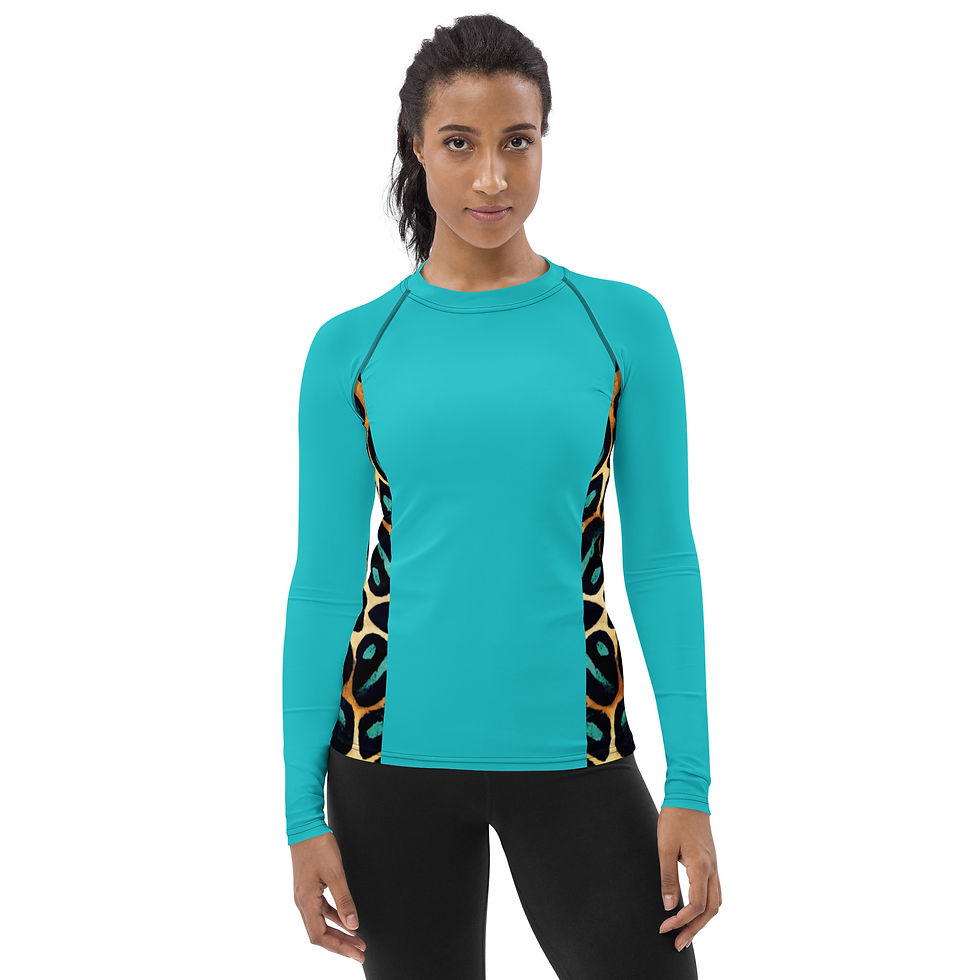 Thumbnail: Animal Large Print Turquoise Women's Rash Guard