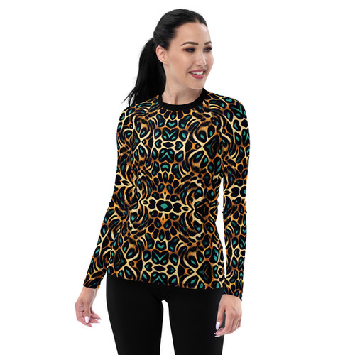 Turquoise Rash Guard Animal Small Print Turquoise Women's Rash Guard | SIMPLE ZIA