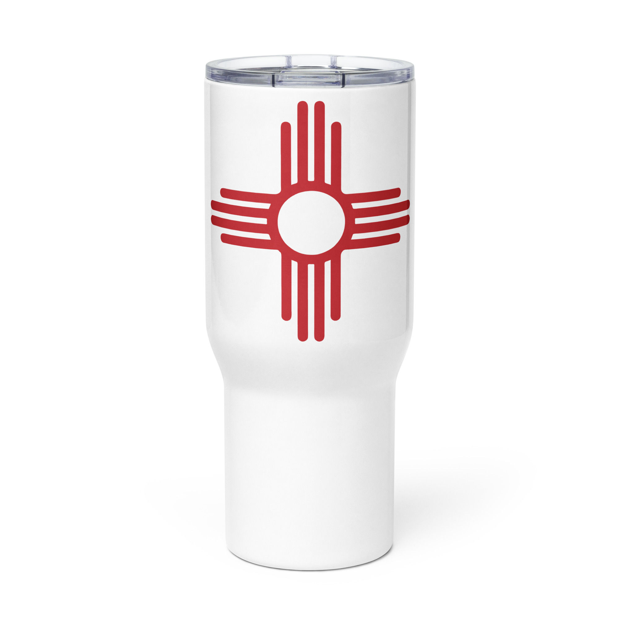Red Zia White Travel mug with a handle