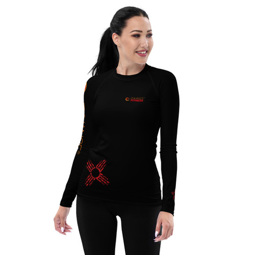 ENHANCE FITNESS RED DISTRESSED ZIA black Women's Rash Guard copy