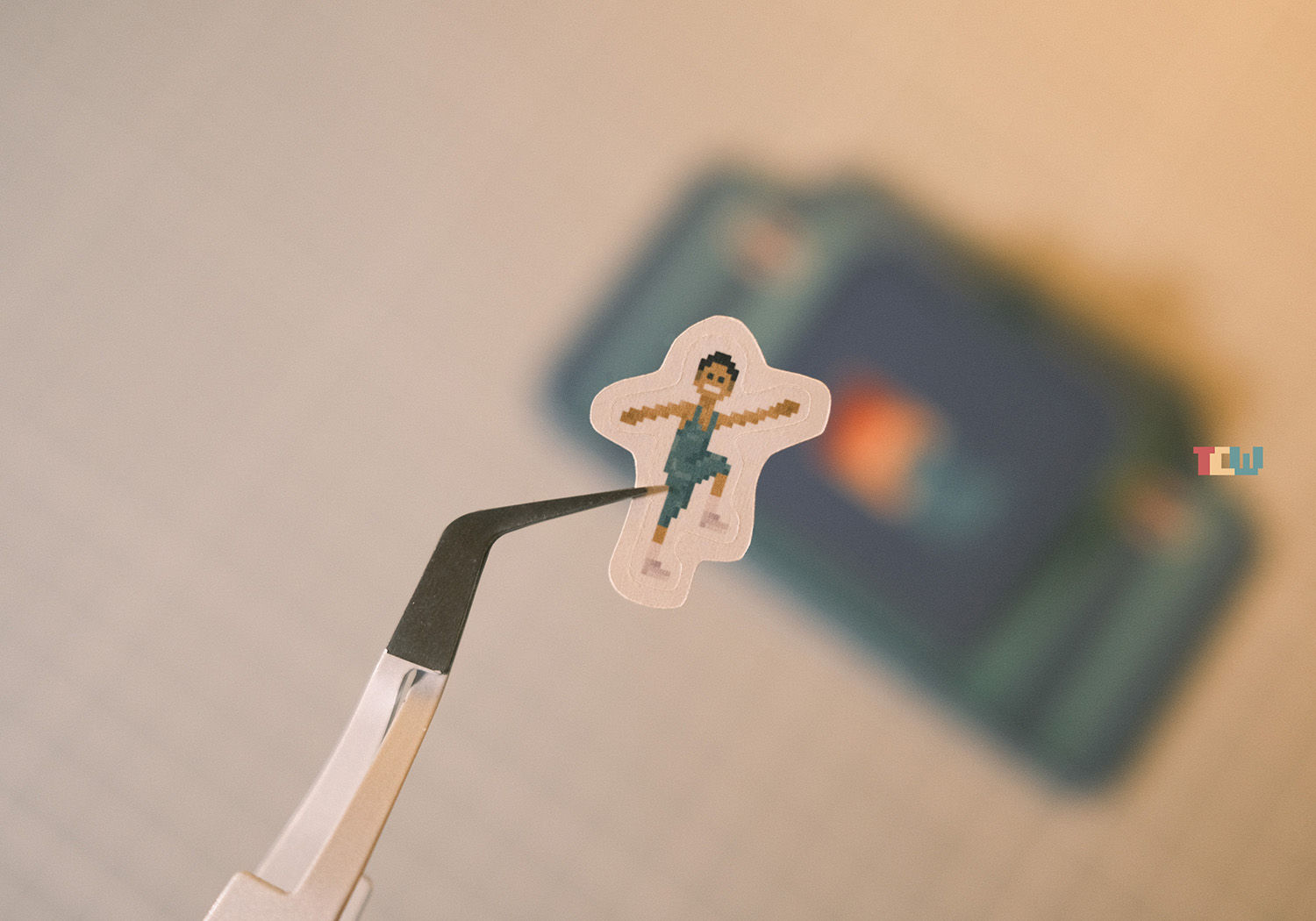 Close-up of a single Aerobic Dudes planner sticker featuring a pixelated figure in a retro workout pose.