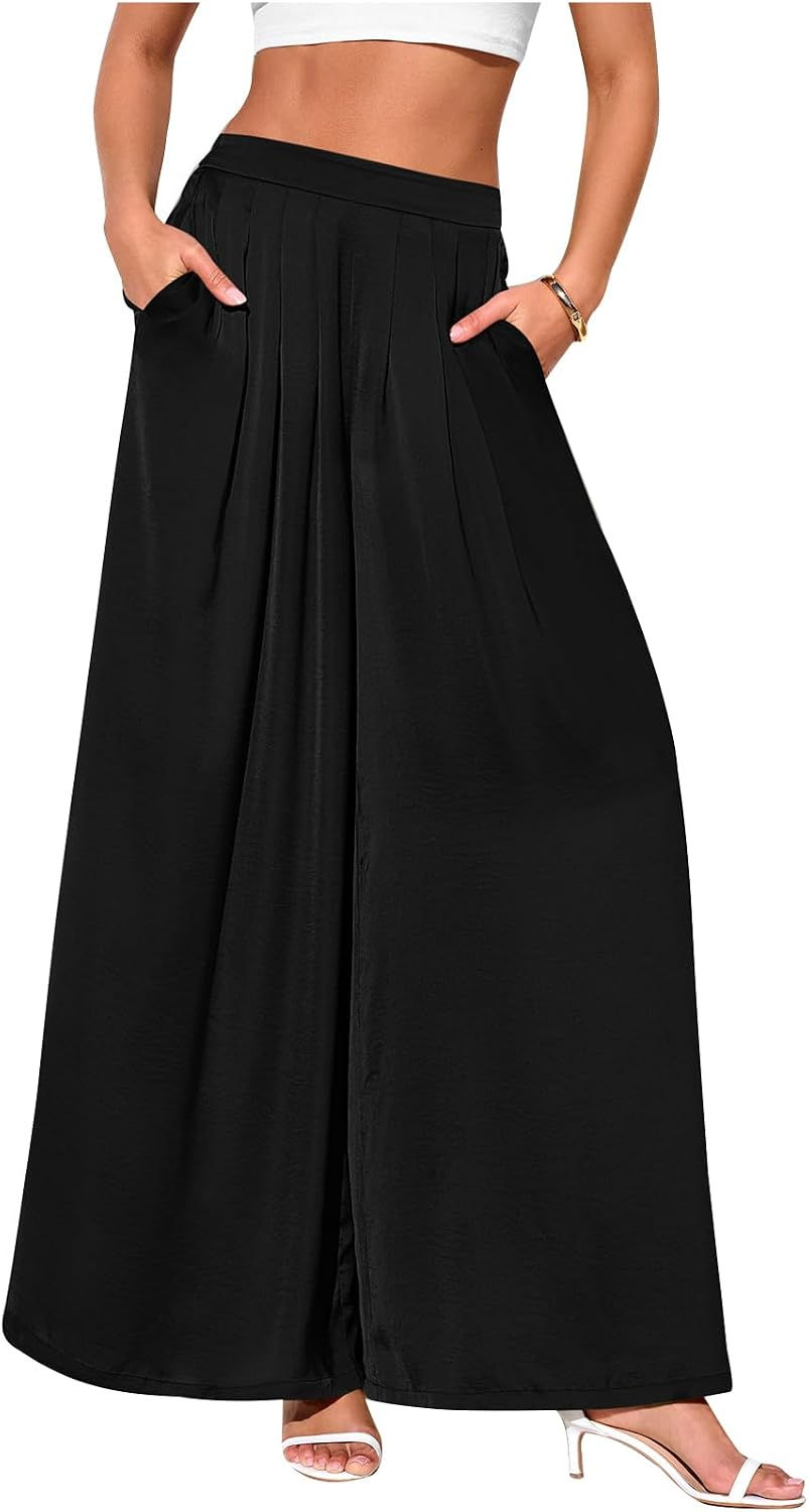 Thumbnail: PRETTYGARDEN Loose Fit Wide Leg Pants Woman High Waisted Flowy Comfy Palazzo Pan