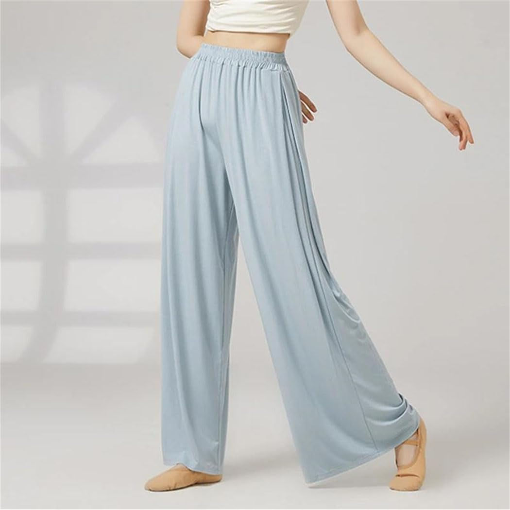 Women Pleated Wide Leg Pants for Yoga Dance High Waist Elastic Stretch Non Bindi