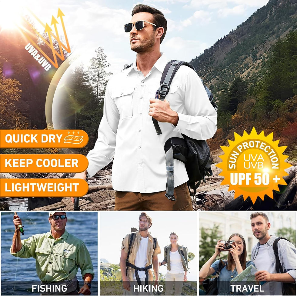 Thumbnail: Men's UPF 50+ Quick Dry Long Sleeve Button-Up Fishing & Hiking Sun Shirt