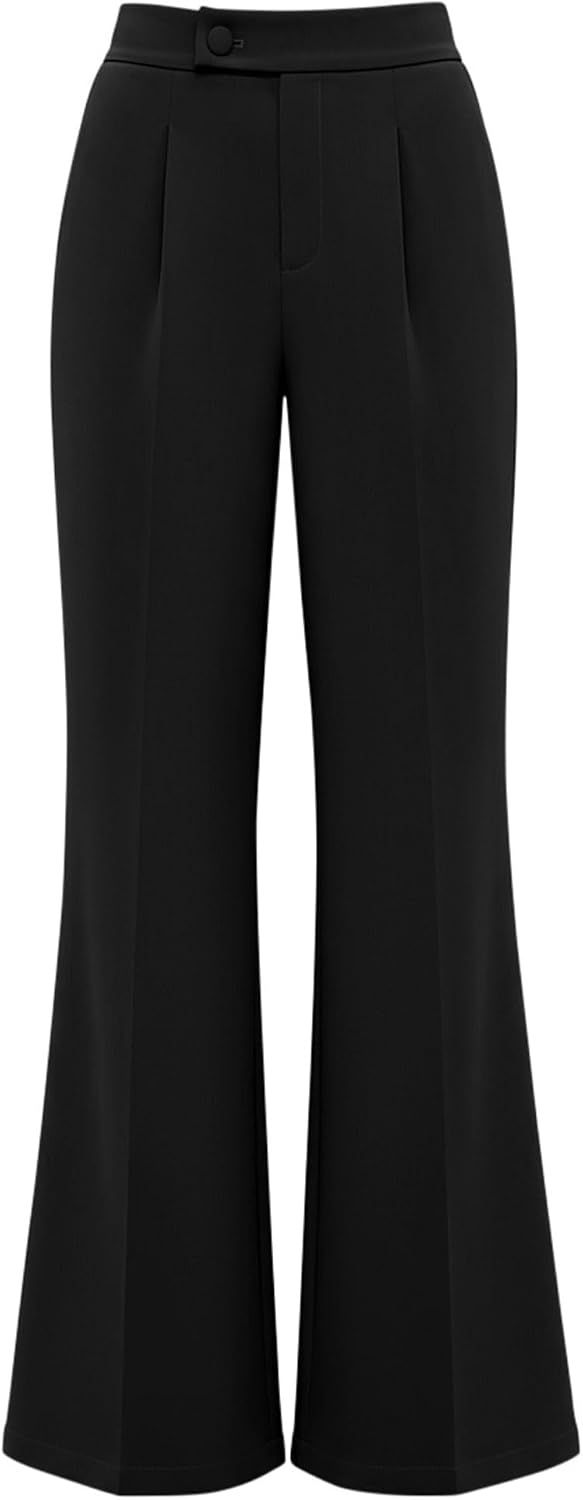 Thumbnail: KIRUNDO Womens Dress Pants High Waisted Wide Leg Pleated Trousers Flare Palazzo