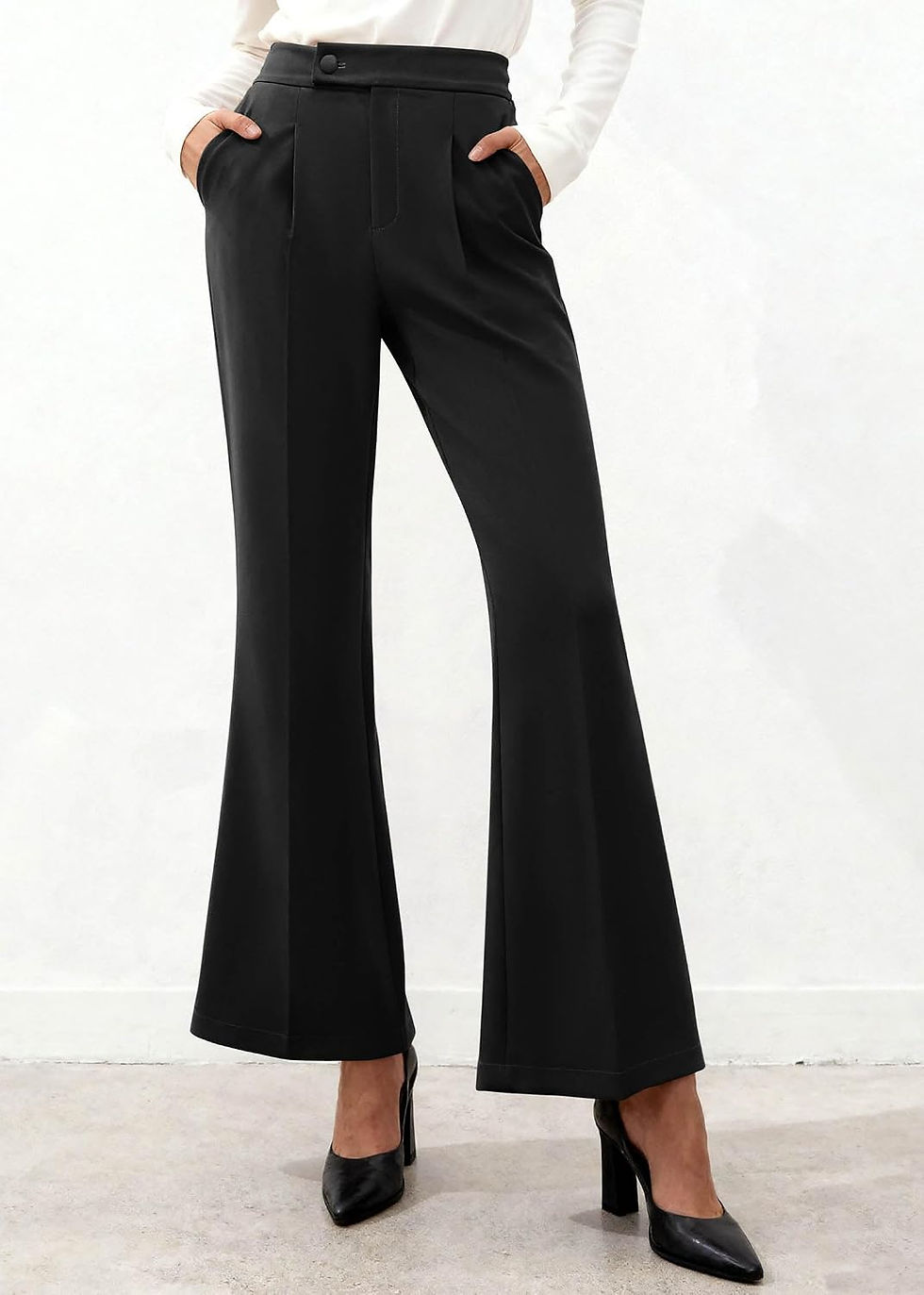 Thumbnail: KIRUNDO Womens Dress Pants High Waisted Wide Leg Pleated Trousers Flare Palazzo