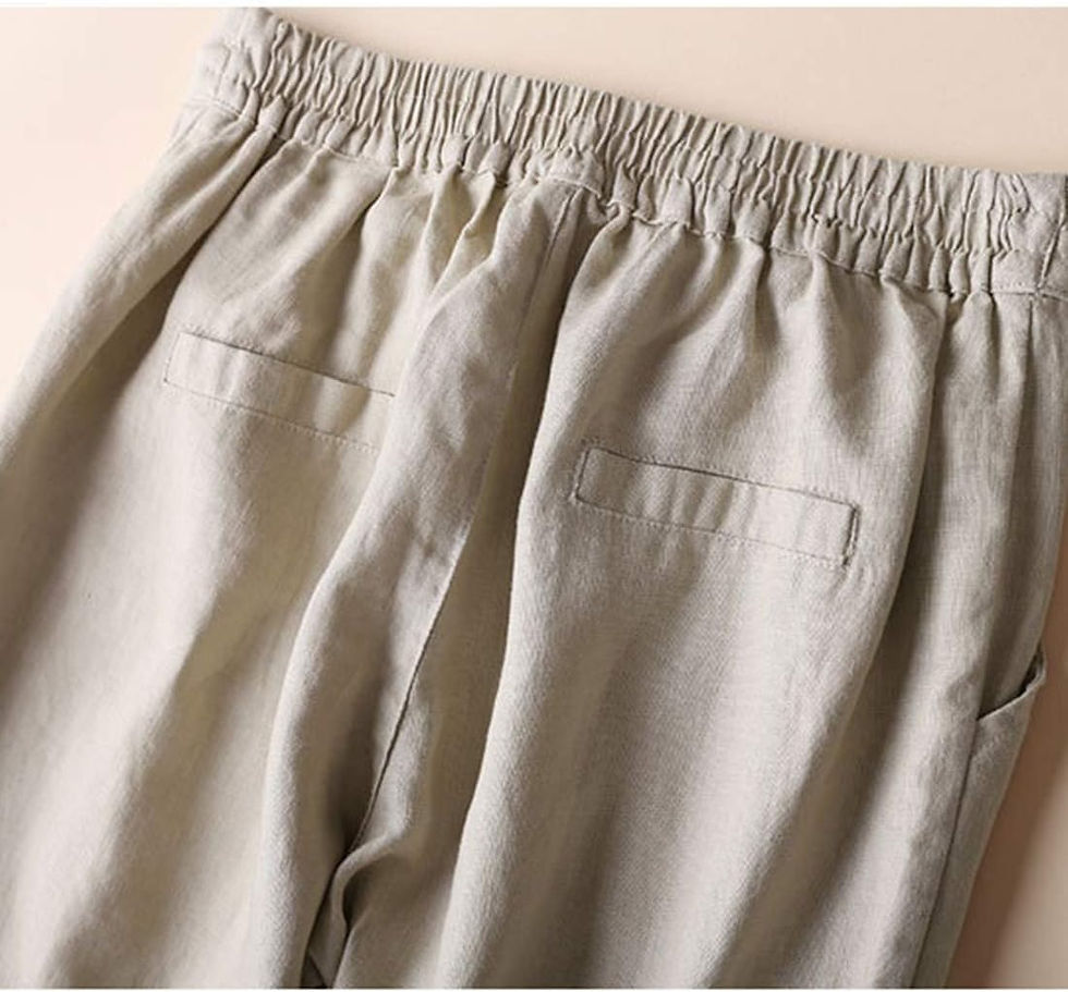 Thumbnail: Tanming Linen Pants for Women Summer Casual High Waisted Drawstring White Beach