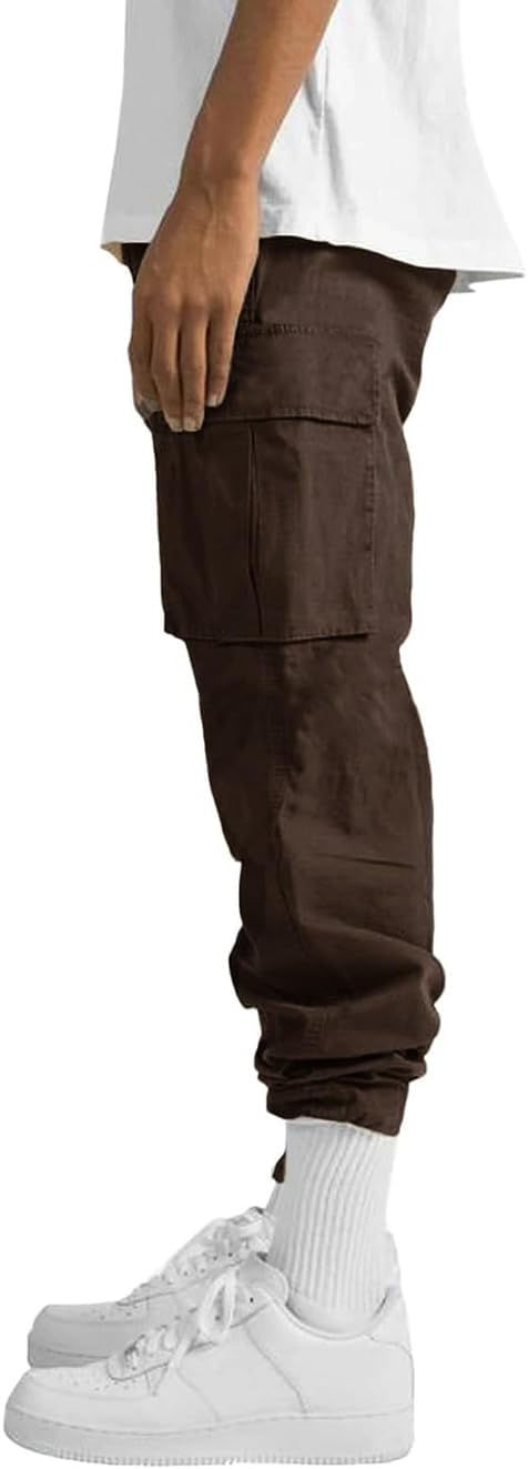 Thumbnail: Men's Cotton-Blend Cargo Pants, Casual Outdoor Hiking Joggers with Adjustable Dr