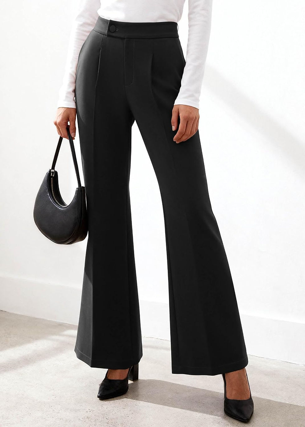 Thumbnail: KIRUNDO Womens Dress Pants High Waisted Wide Leg Pleated Trousers Flare Palazzo