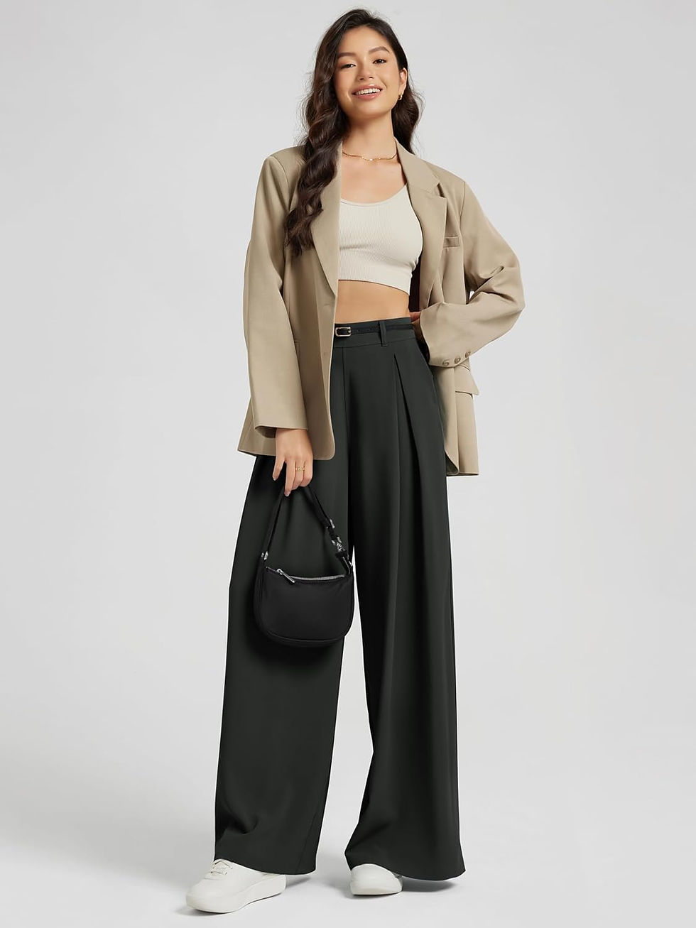 Thumbnail: ODODOS Chiffon Flowy Pleated Wide Leg Pants for Women Lightweight High Waist Tro